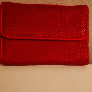 Sophisticated Red Quilted Pattern Sequin/Leather Clutch